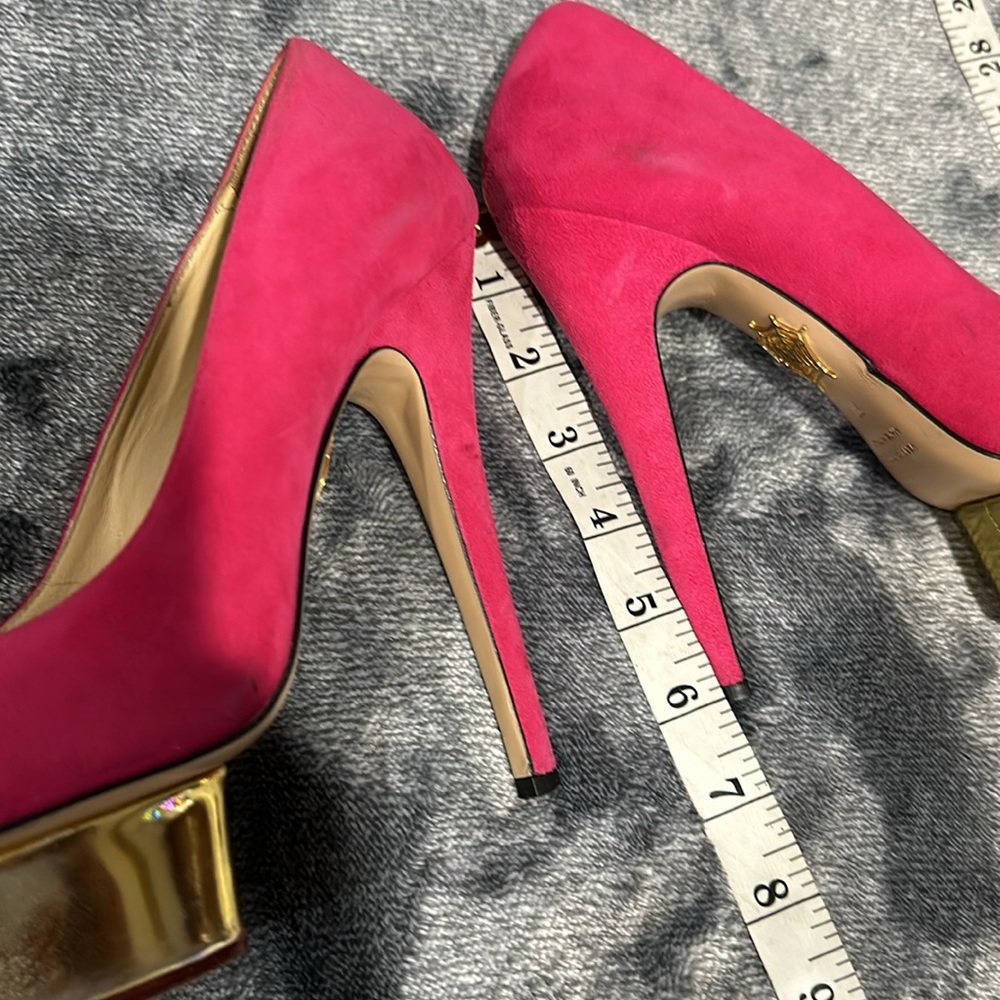 Charlotte Olympia Shoes Size 37 Pink and Gold - Picture 9 of 12